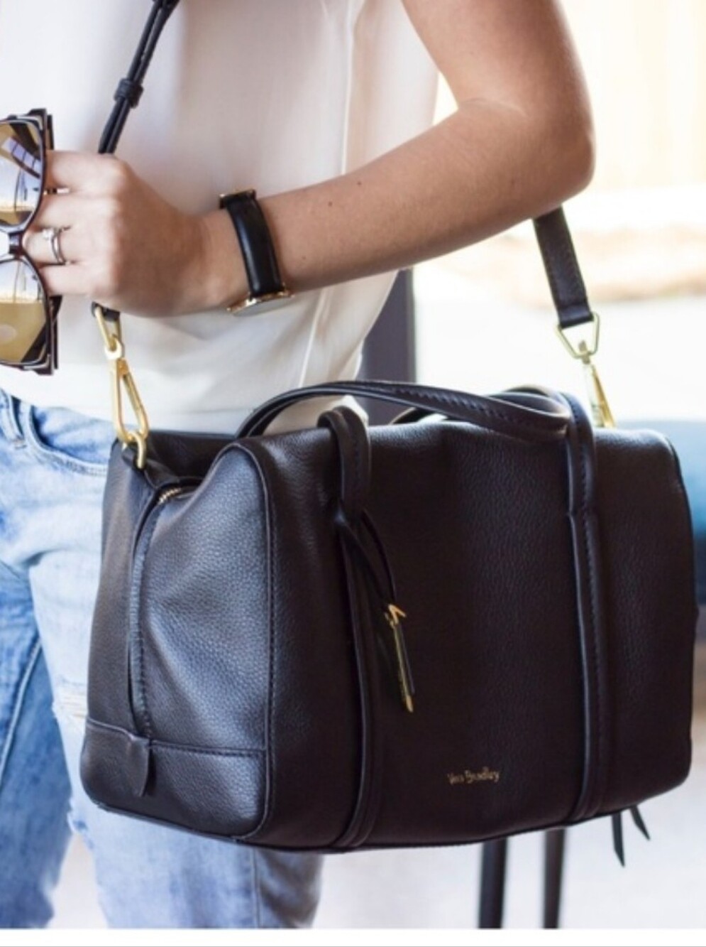 Vera Bradley Mallory Satchel, Black Pebbled Leather